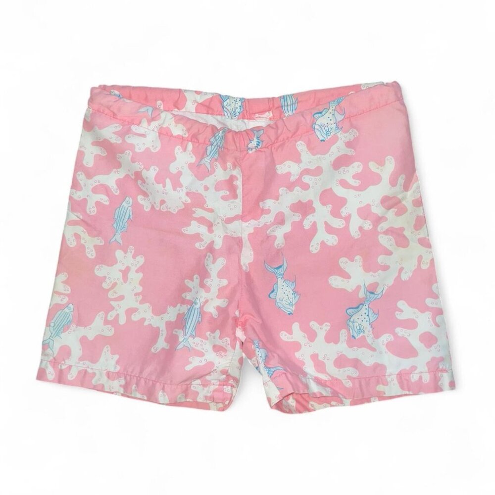 Vintage Children’s handmade cotton coral and fish print swim shorts